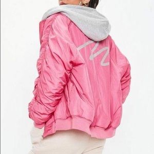 Miss guided motif hooded bomber jacket